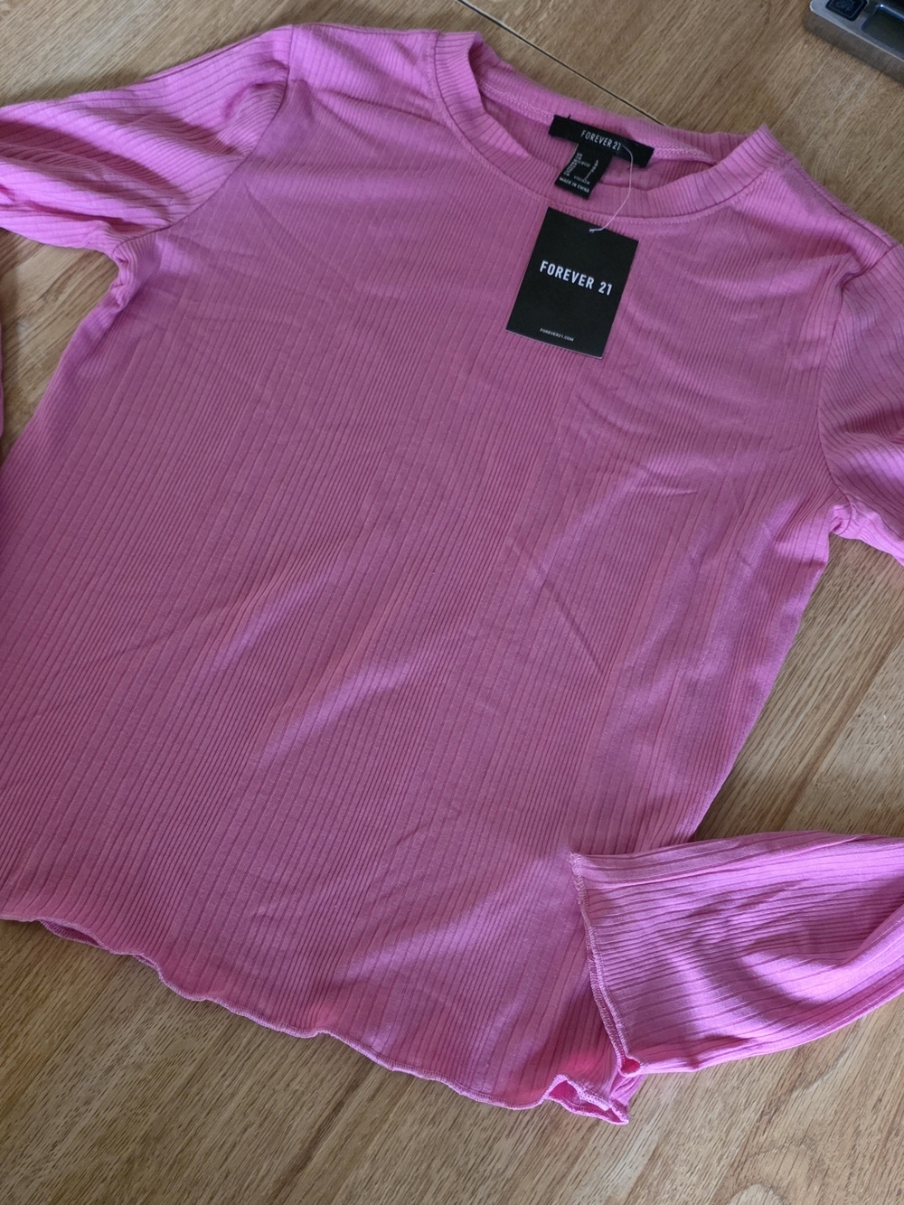 Forever 21 Hot Pink Ribbed Long Sleeve Top